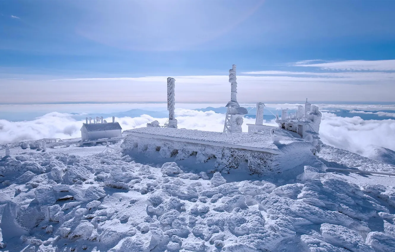 Photo wallpaper snow, USA, Observatory, New Hampshire, mount Washington