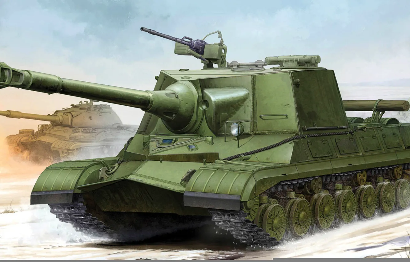 Photo wallpaper figure, art, Object 268, Soviet experimental heavy tank destroyer, Assault gun, Self-propelled anti-tank gun