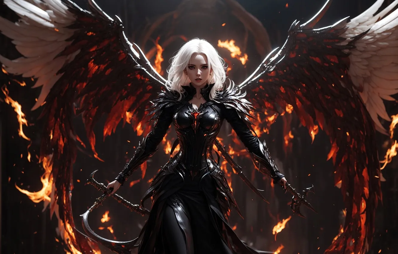 Photo wallpaper girl, weapon, Angel fall, AI Art