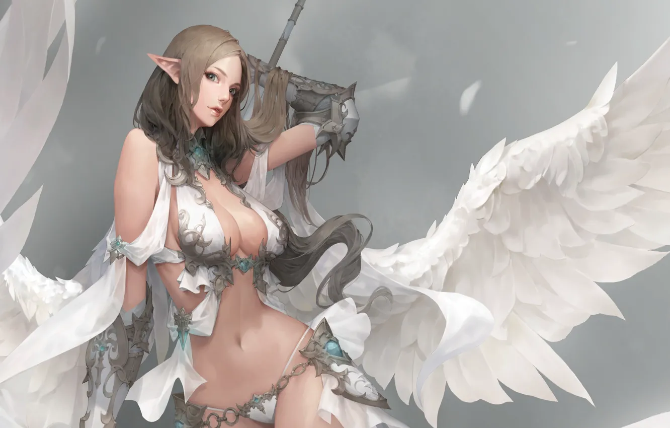 Photo wallpaper girl, wings, angel, elf, white, angel