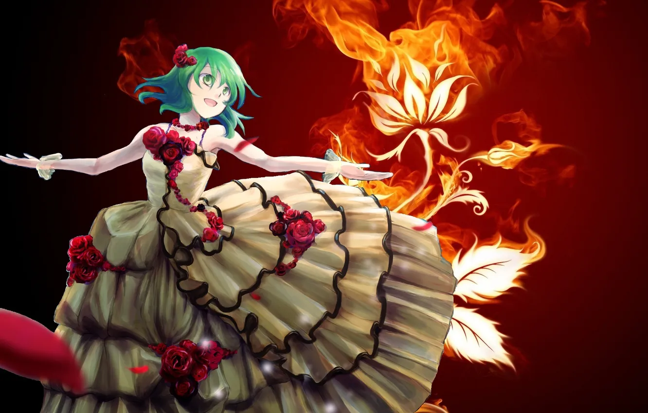 Photo wallpaper girl, flowers, lights, magic, roses, petals, art, vocaloid