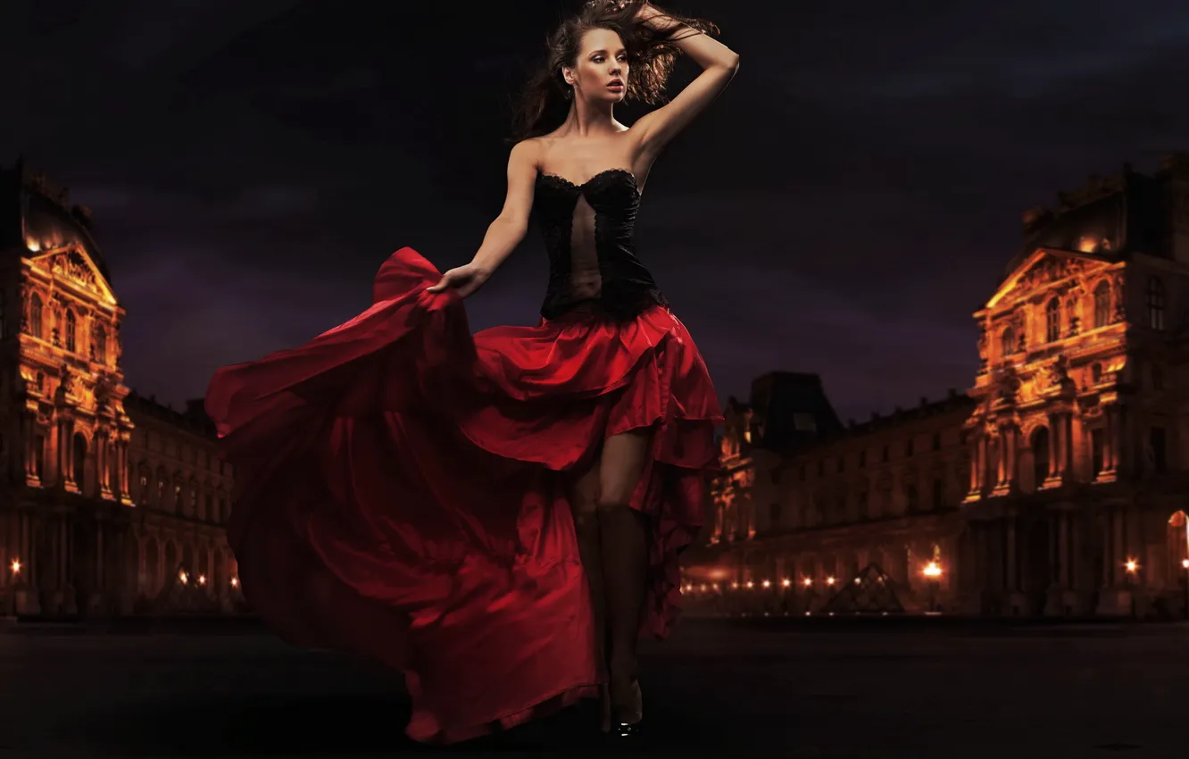 Photo wallpaper girl, night, the city, lights