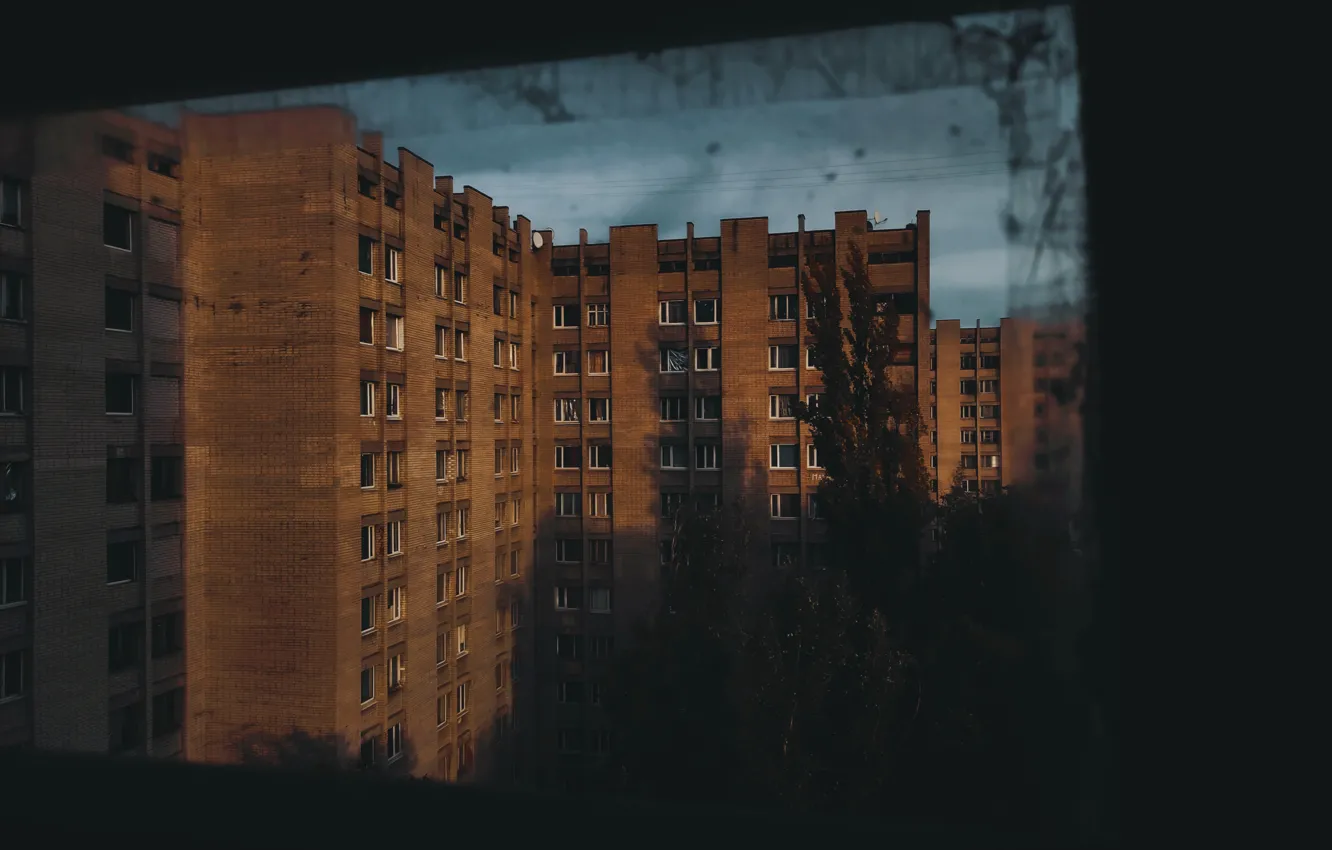 Photo wallpaper city, autumn, houses