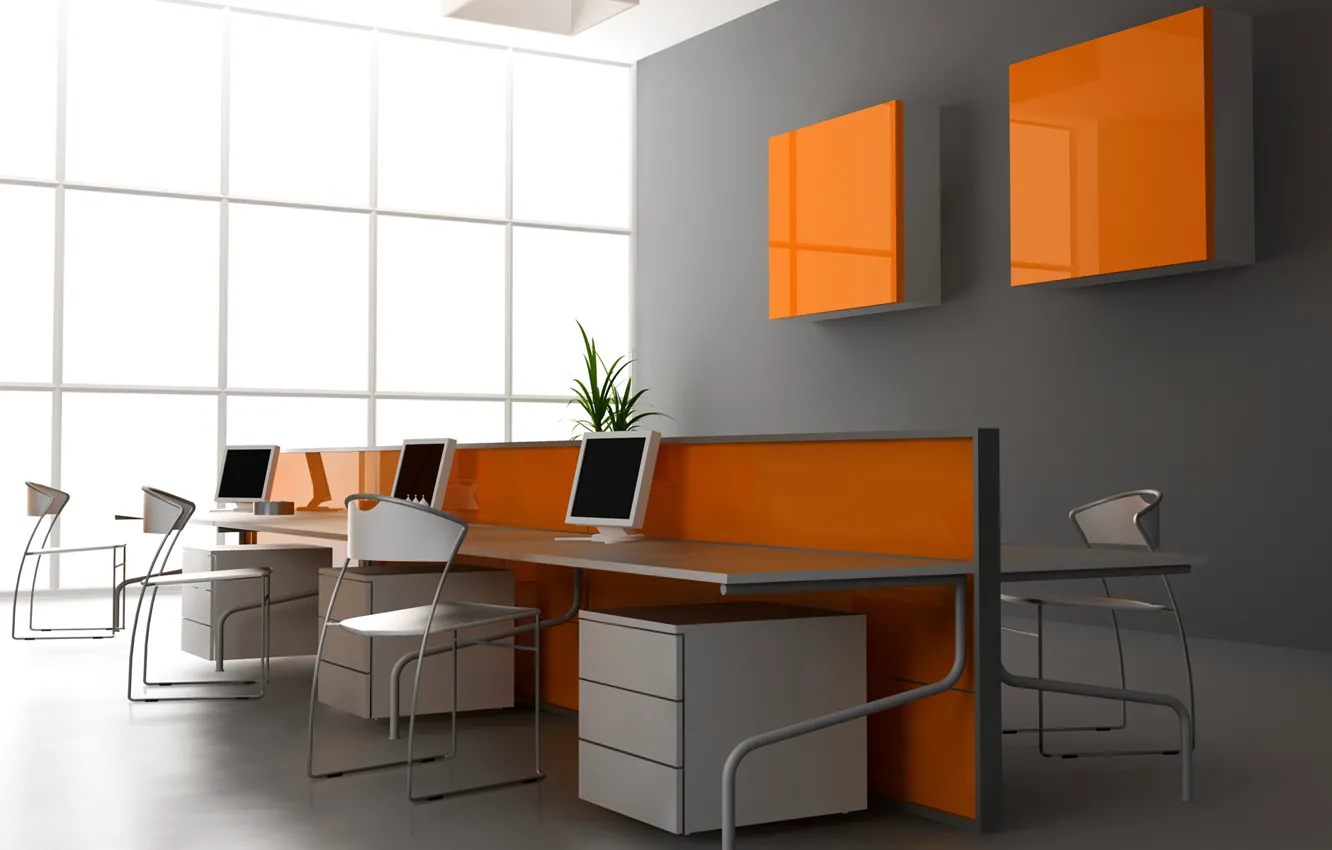 Photo wallpaper orange, design, style, room, chairs, interior, apartment