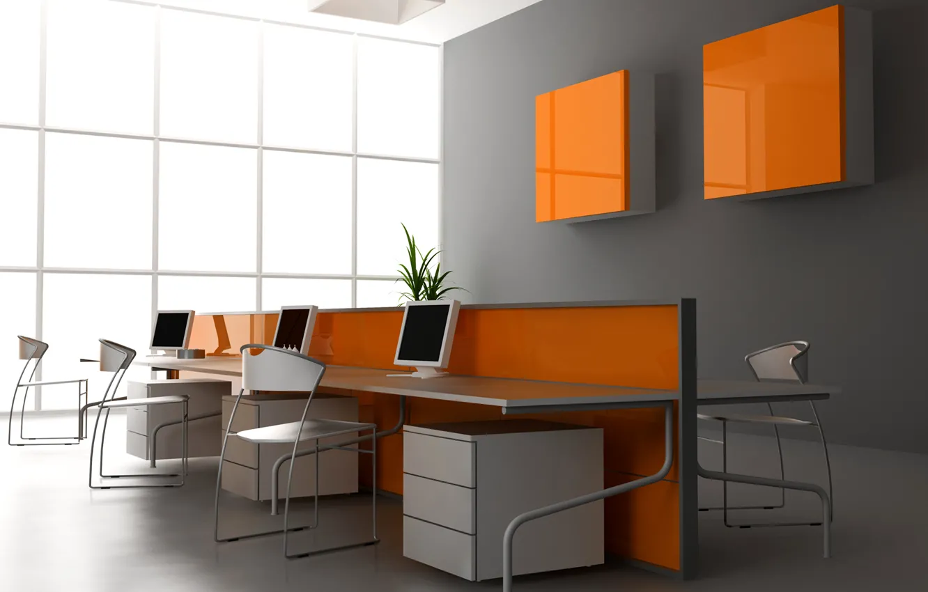 Photo wallpaper orange, design, style, room, interior, chair, apartment