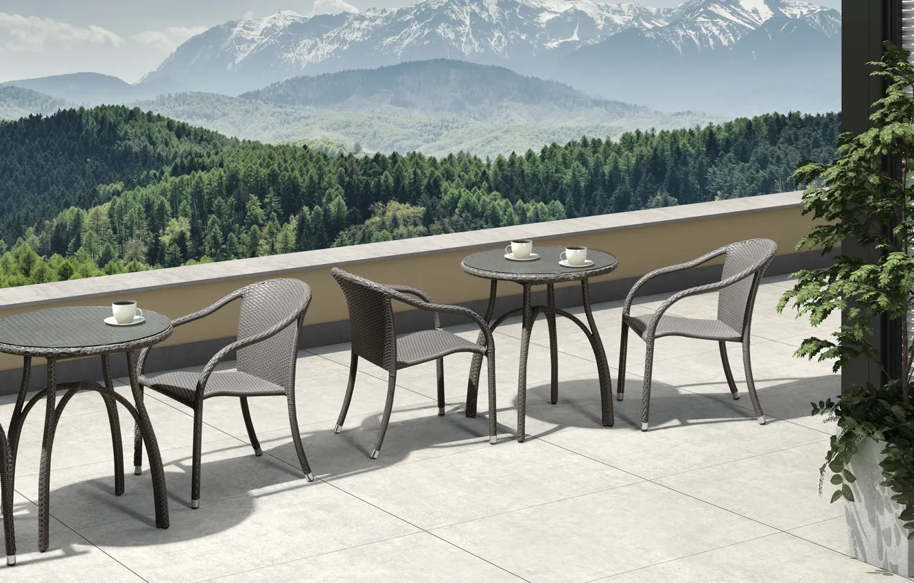 Photo wallpaper style, Villa, interior, terrace, tables