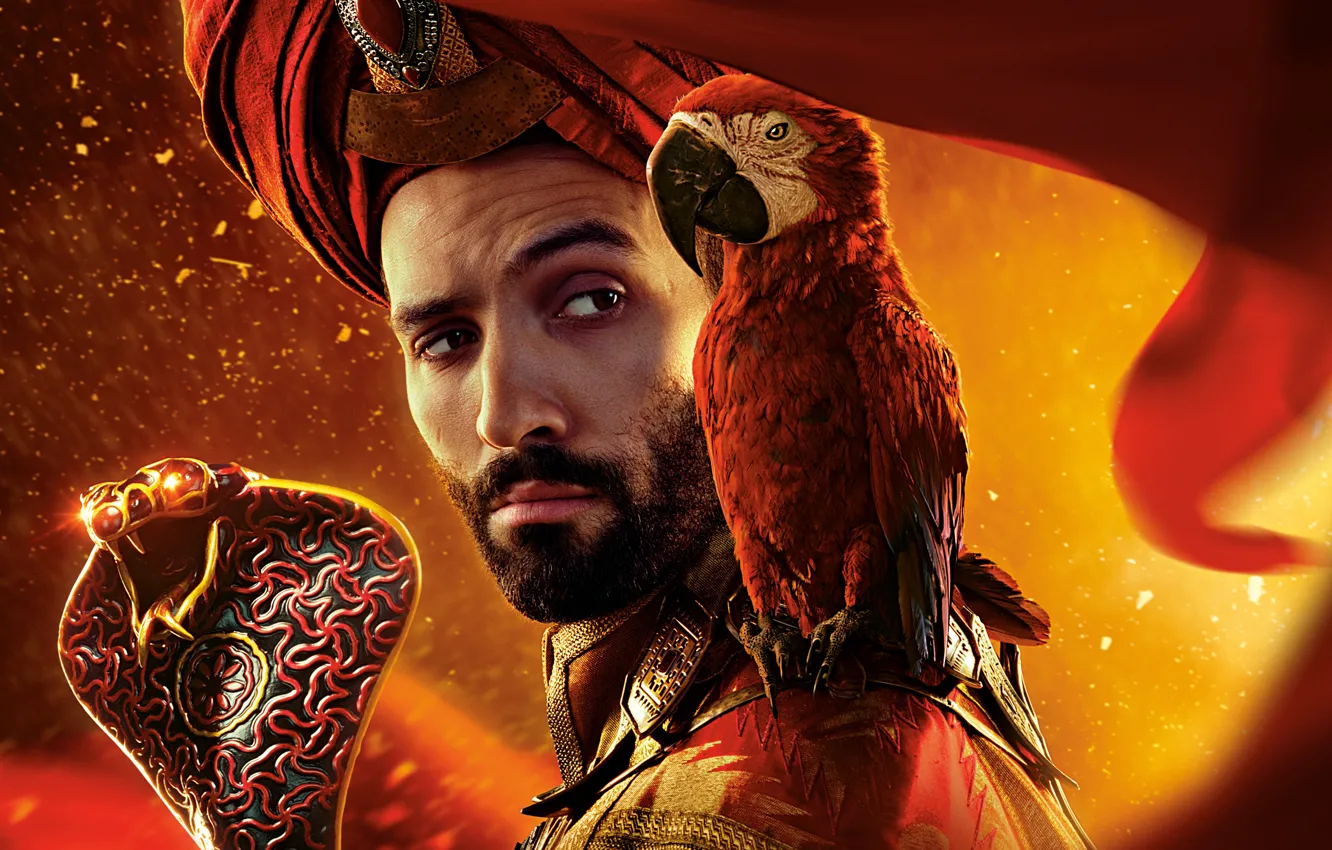 Photo wallpaper parrot, staff, beard, Aladdin, Aladdin, Marwan Kenzari, Marwan Kenzari, Jafar