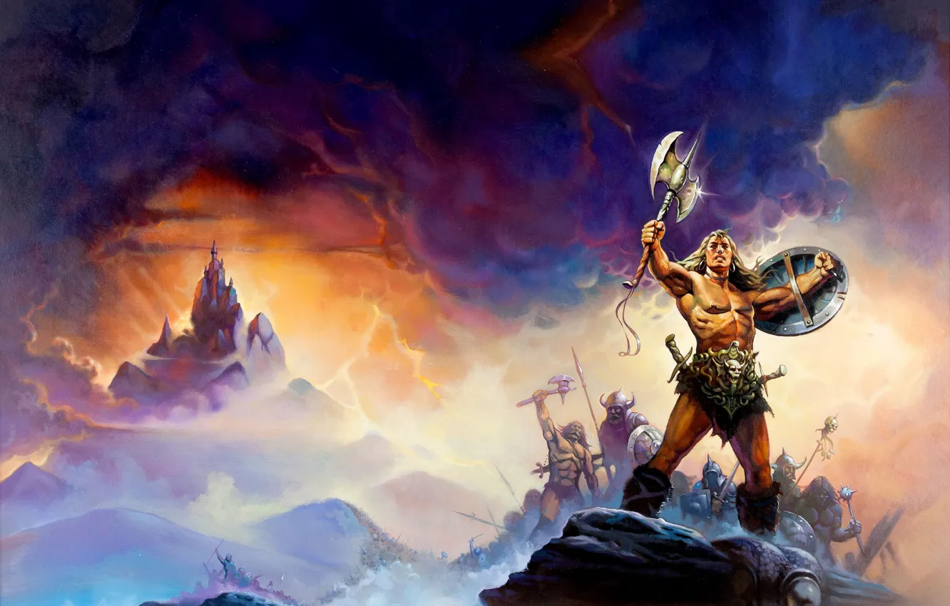 Photo wallpaper background, war, axe, shield, barbarian, Conan