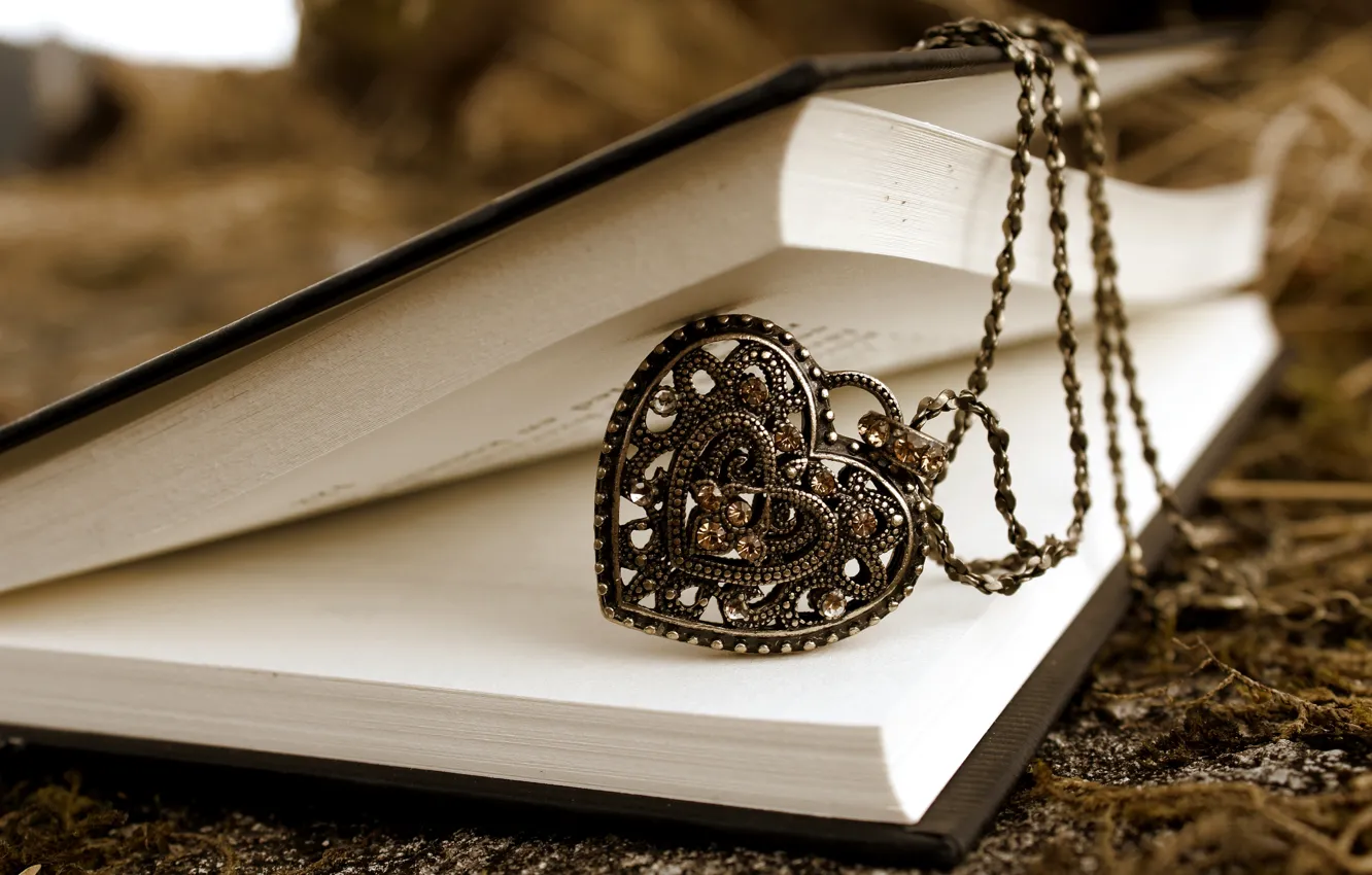 Photo wallpaper stones, pattern, heart, blur, pendant, book, chain
