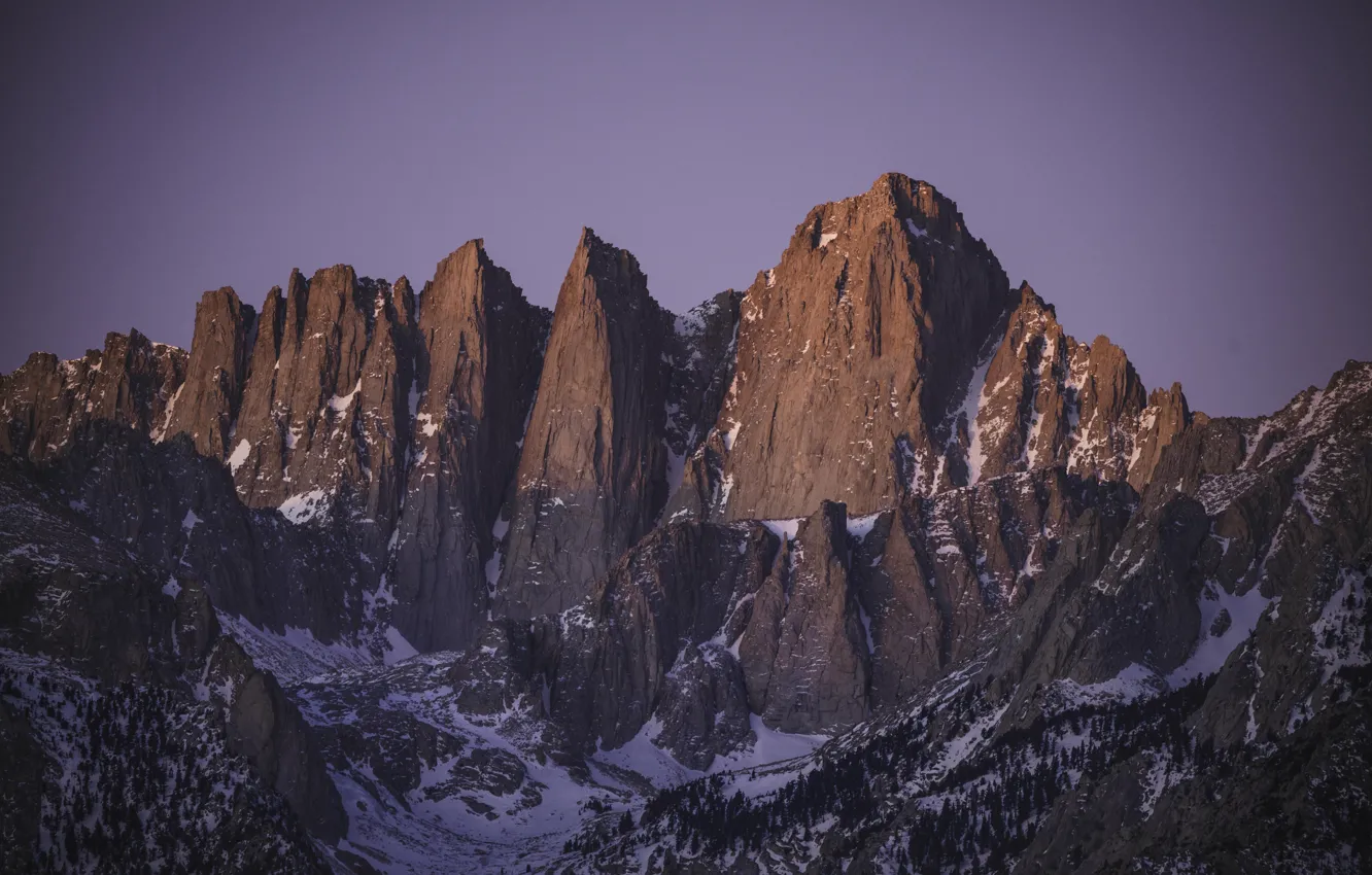 Photo wallpaper winter, the sky, snow, trees, mountains, nature, rocks, the evening