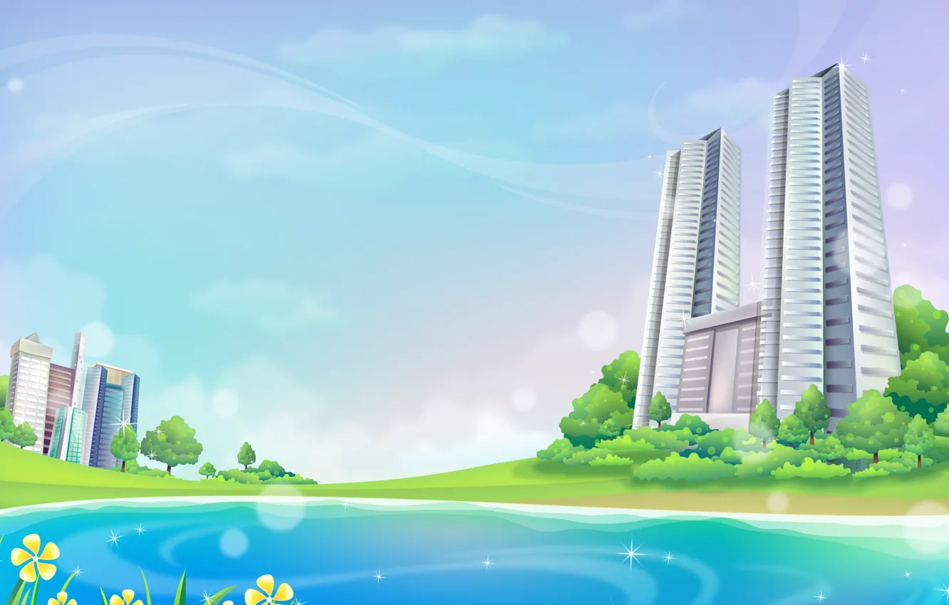 Photo wallpaper trees, building, vector