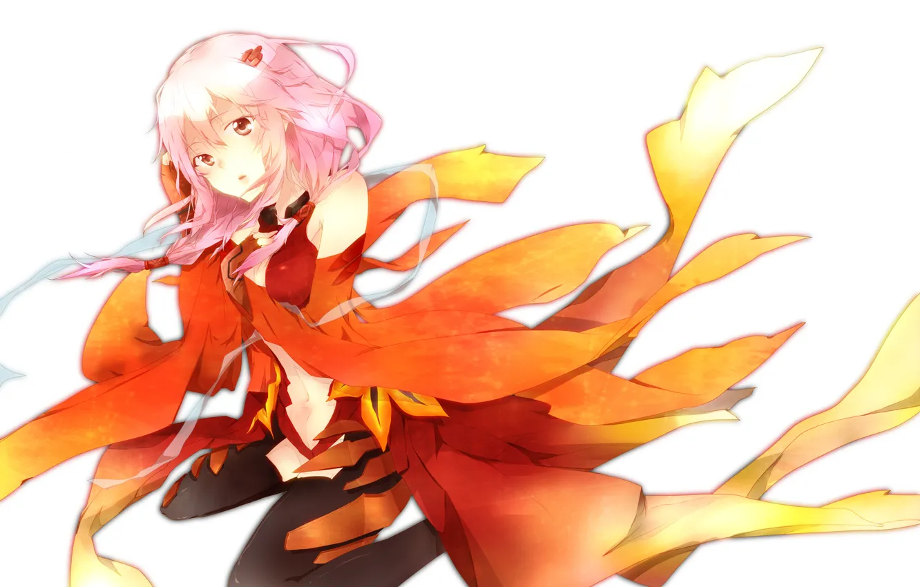 Photo wallpaper girl, anime, art, white background, guilty crown, inori yuzuriha