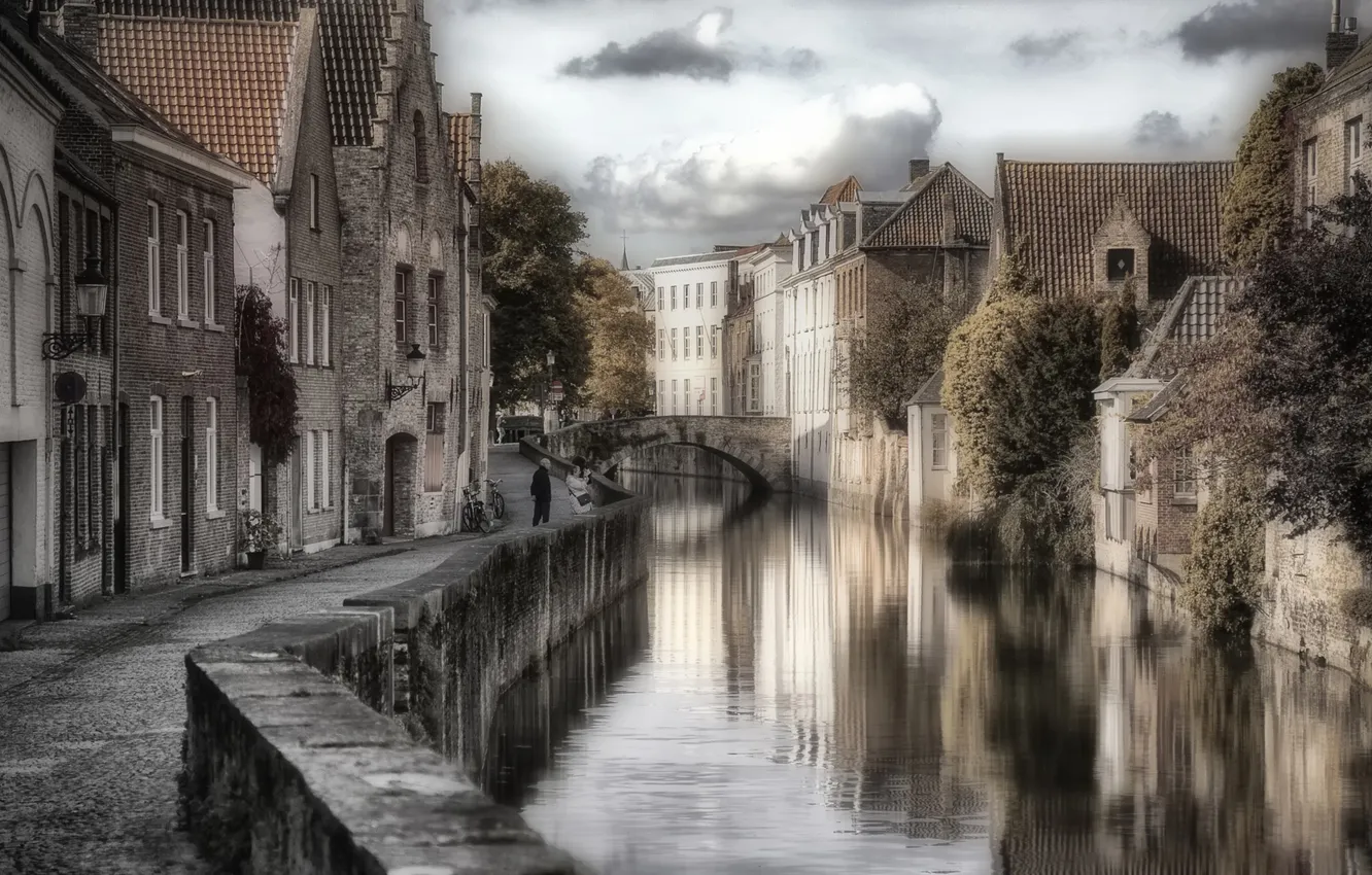 Photo wallpaper channel, Belgium, Bruges, Bruges