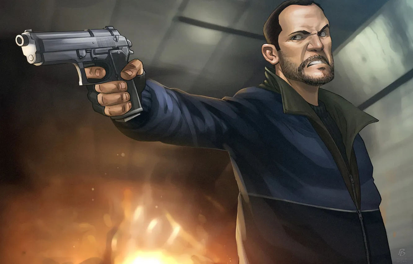 Photo wallpaper gun, man, Niko Bellic, Patrick Brown, Grand Theft Auto 4, gta4