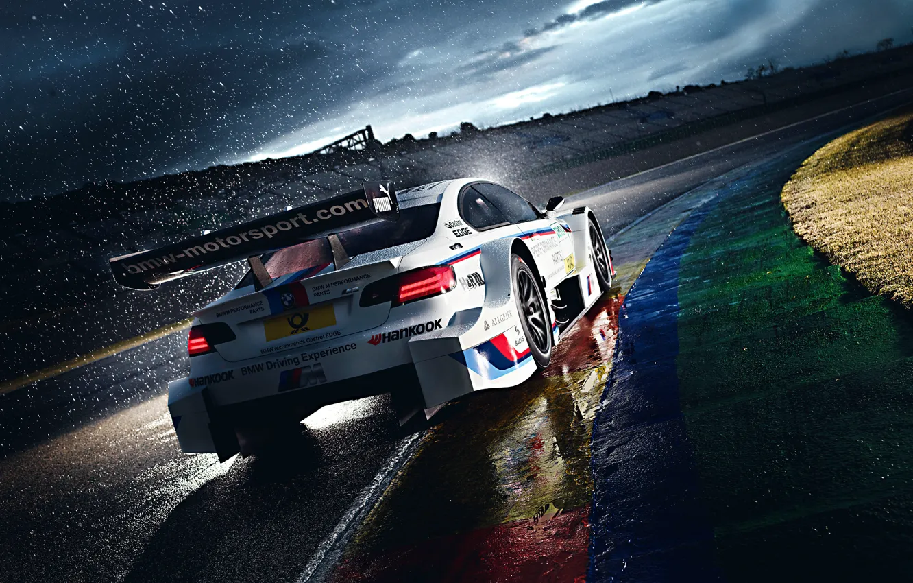 Photo wallpaper BMW, Race, White, Rain, DTM, Team, Morning, Competition