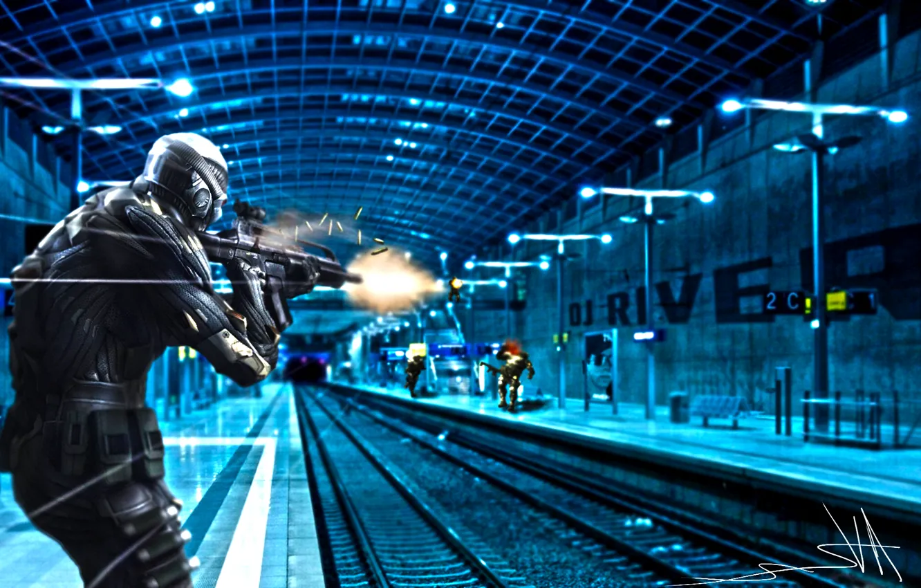 Photo wallpaper metro, machine, Crysis, nanosuit, stania