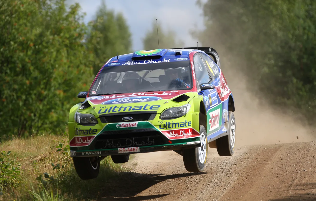 Photo wallpaper Ford, Speed, Race, Focus, WRC, Rally, The front, Flies