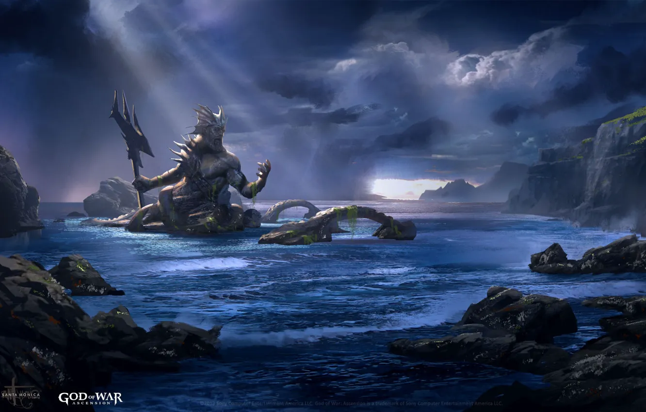 Photo wallpaper game, sea, weapon, God of War, Neptune, god, God of War Ascension, official wallpaper