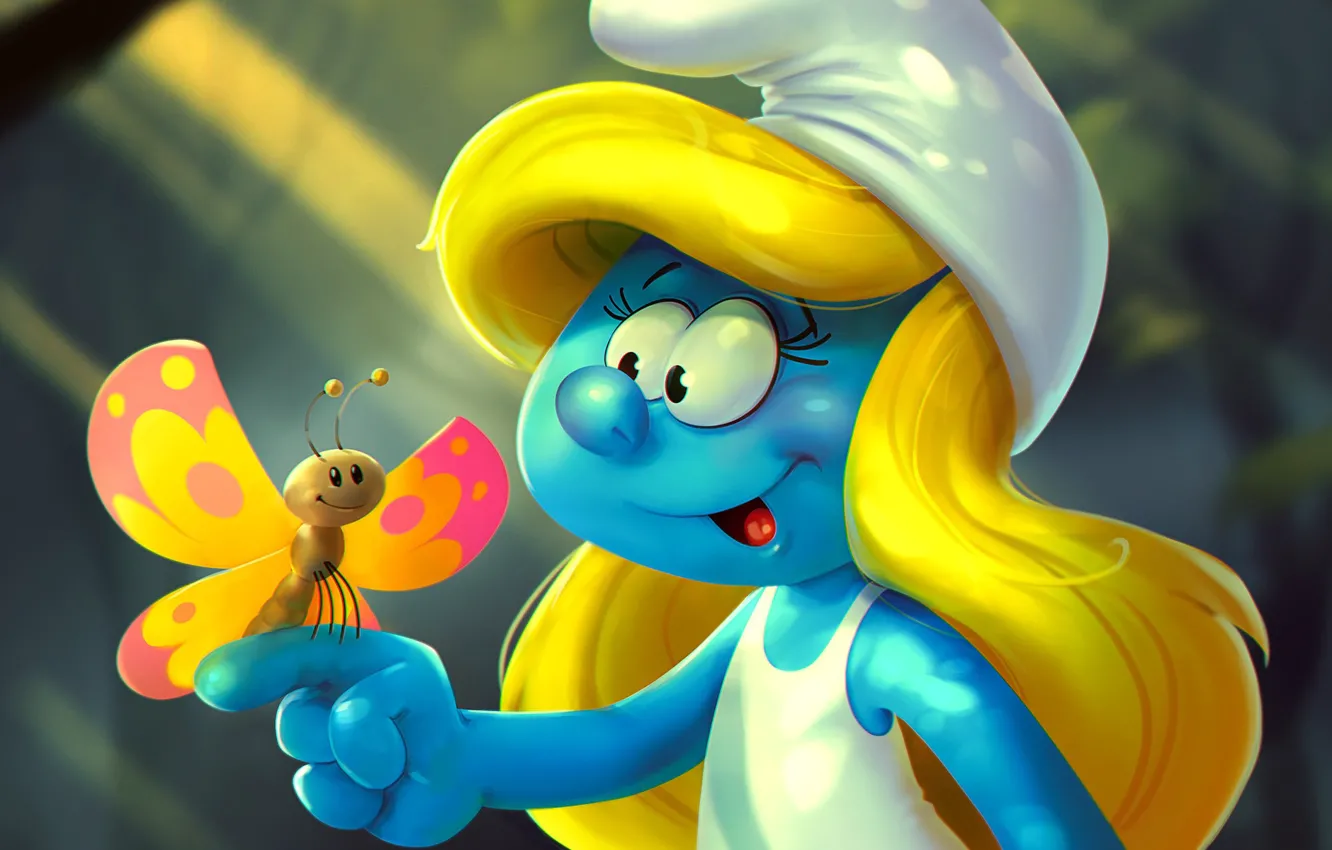 Photo wallpaper butterfly, art, children's, Smurfette, Katya Art
