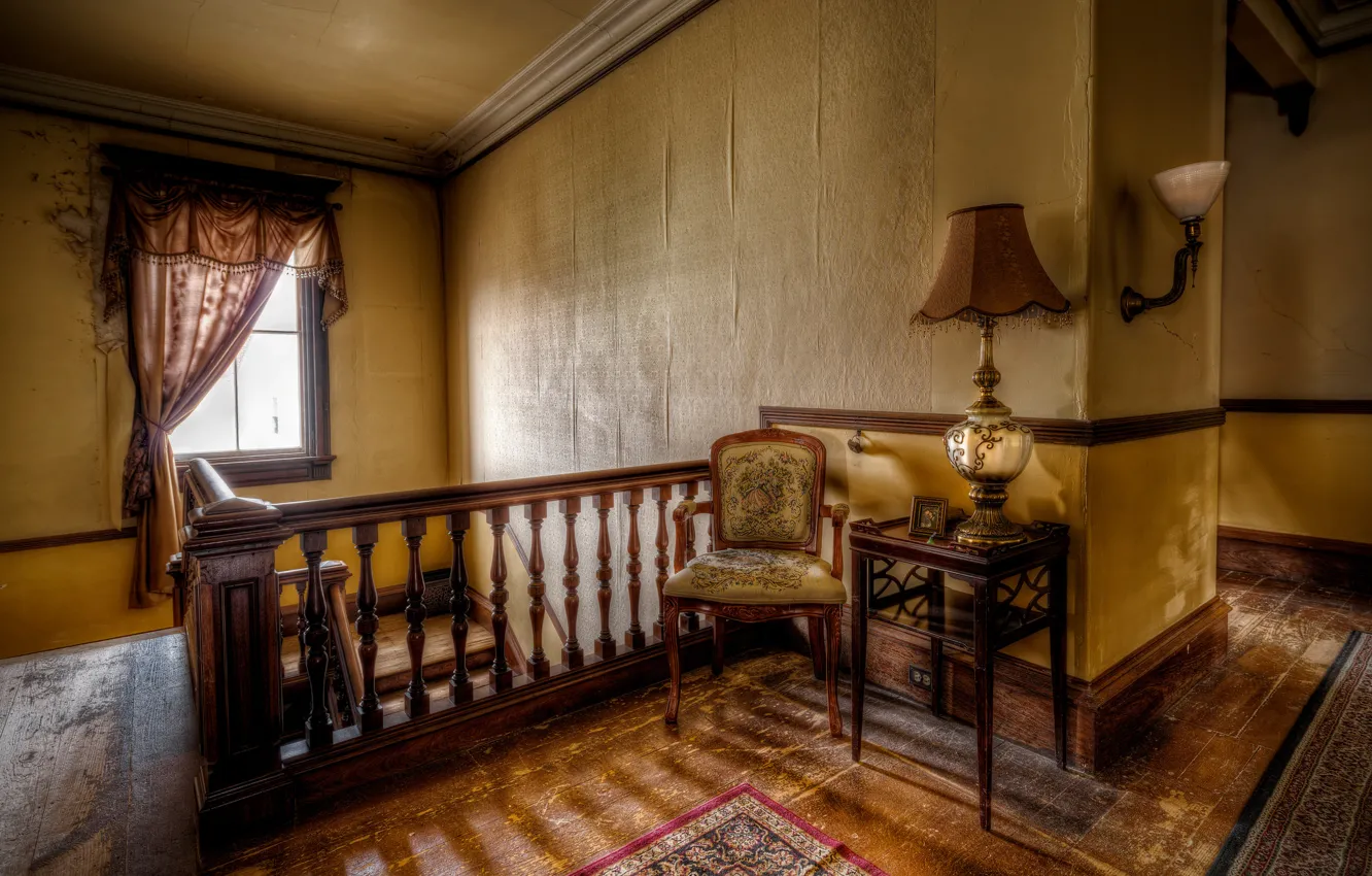 Photo wallpaper table, chair, ladder