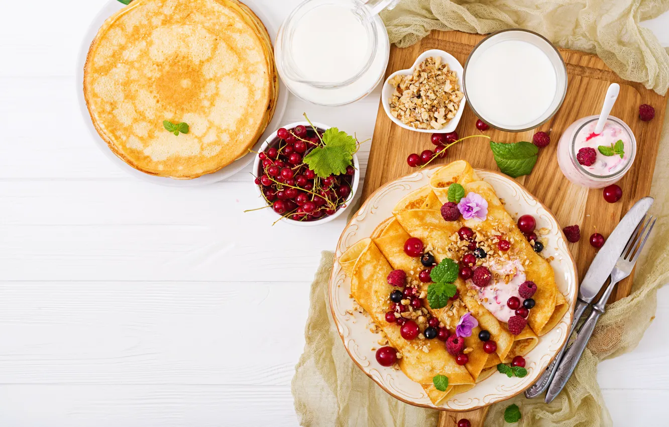 Photo wallpaper Breakfast, honey, pancakes, yogurt, Timolina