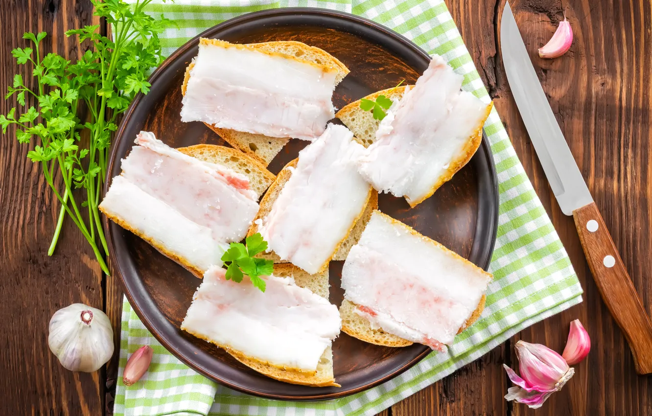 Photo wallpaper food, knife, garlic, fat, Meat products