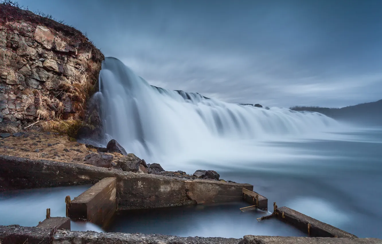 Photo wallpaper landscape, nature, river, waterfall