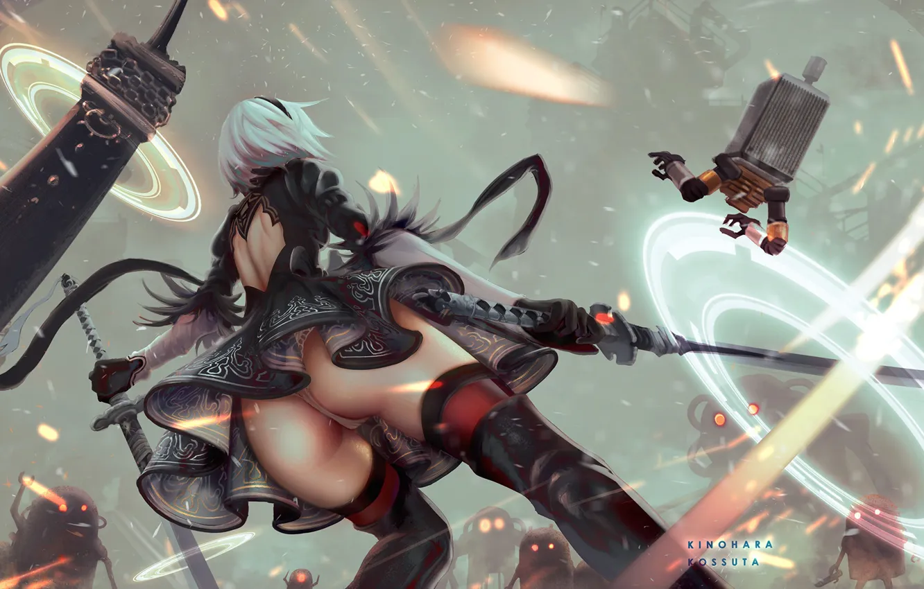 Photo wallpaper Girl, Ass, Figure, Sword, Sparks, Android, Android, Buttocks