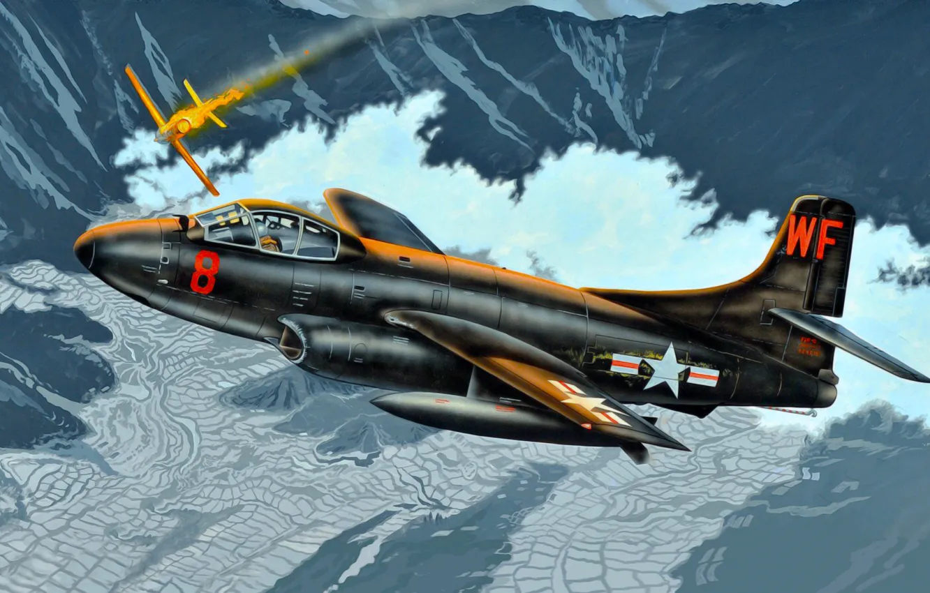 Photo wallpaper war, art, painting, aviation, jet, Douglas F3D Skyknight