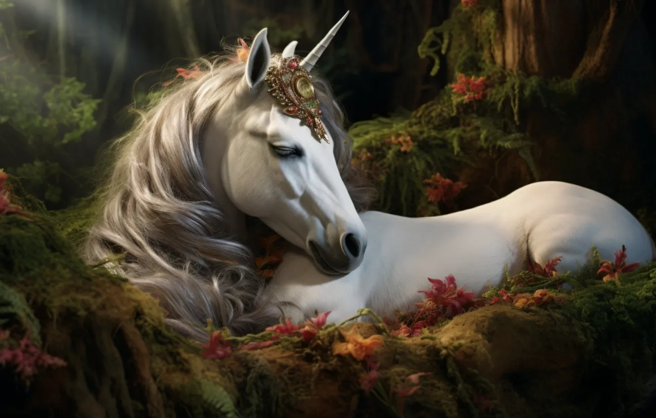 Photo wallpaper flowers, nature, unicorn