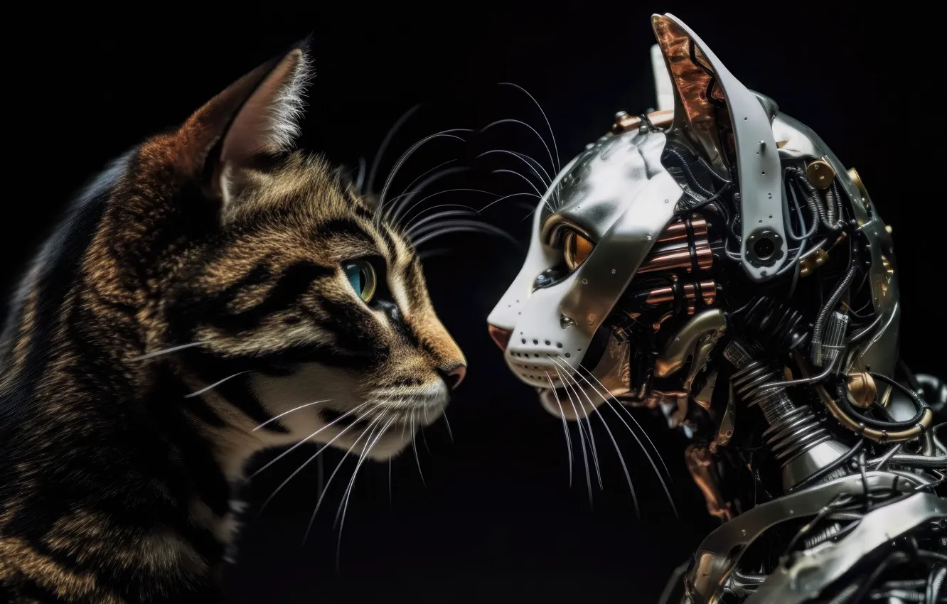 Photo wallpaper machine, cat, cat, face, future, fiction, mechanism, robot