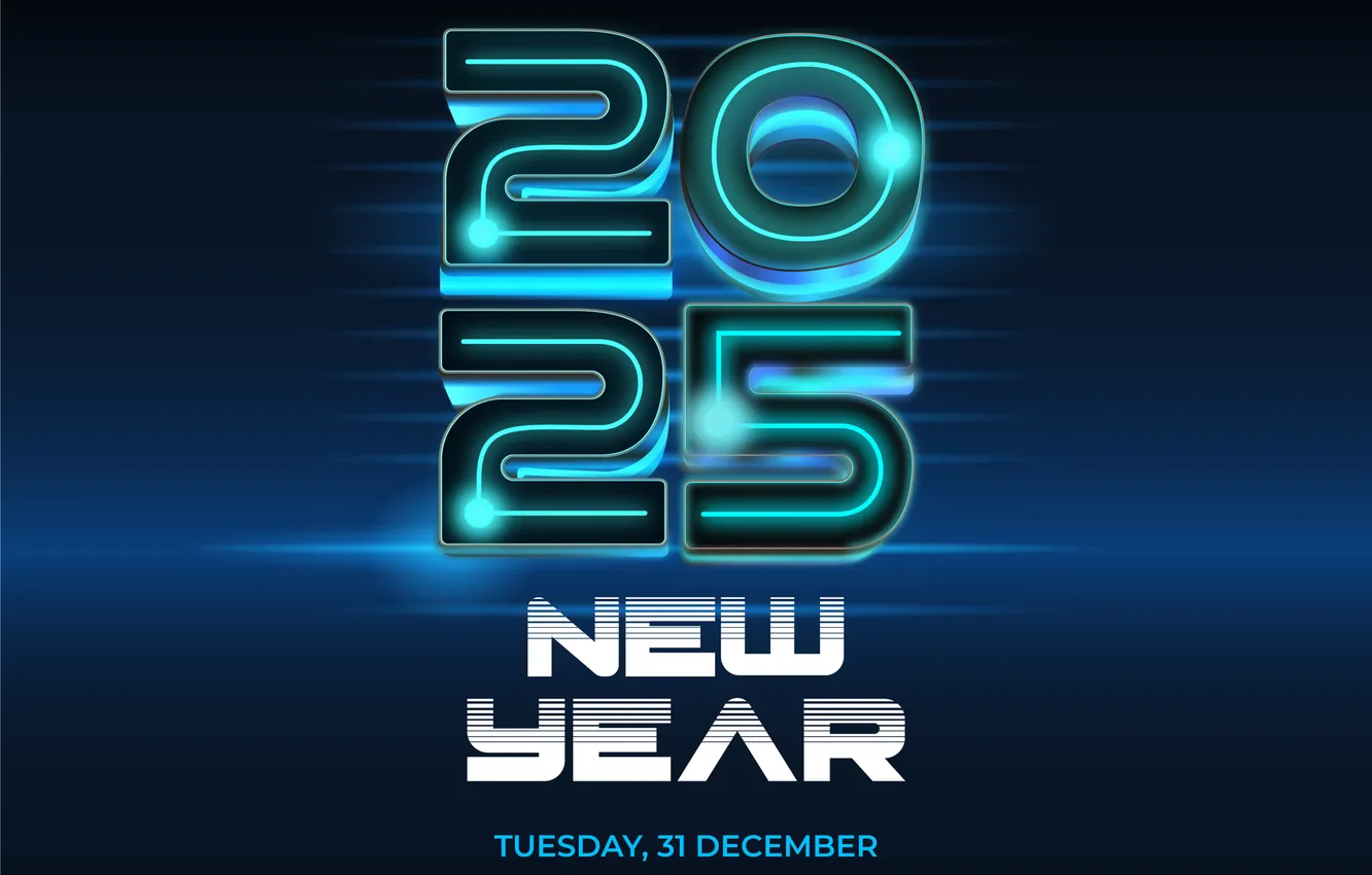 Photo wallpaper green, the dark background, the inscription, new year, glow, figures, blue background, date