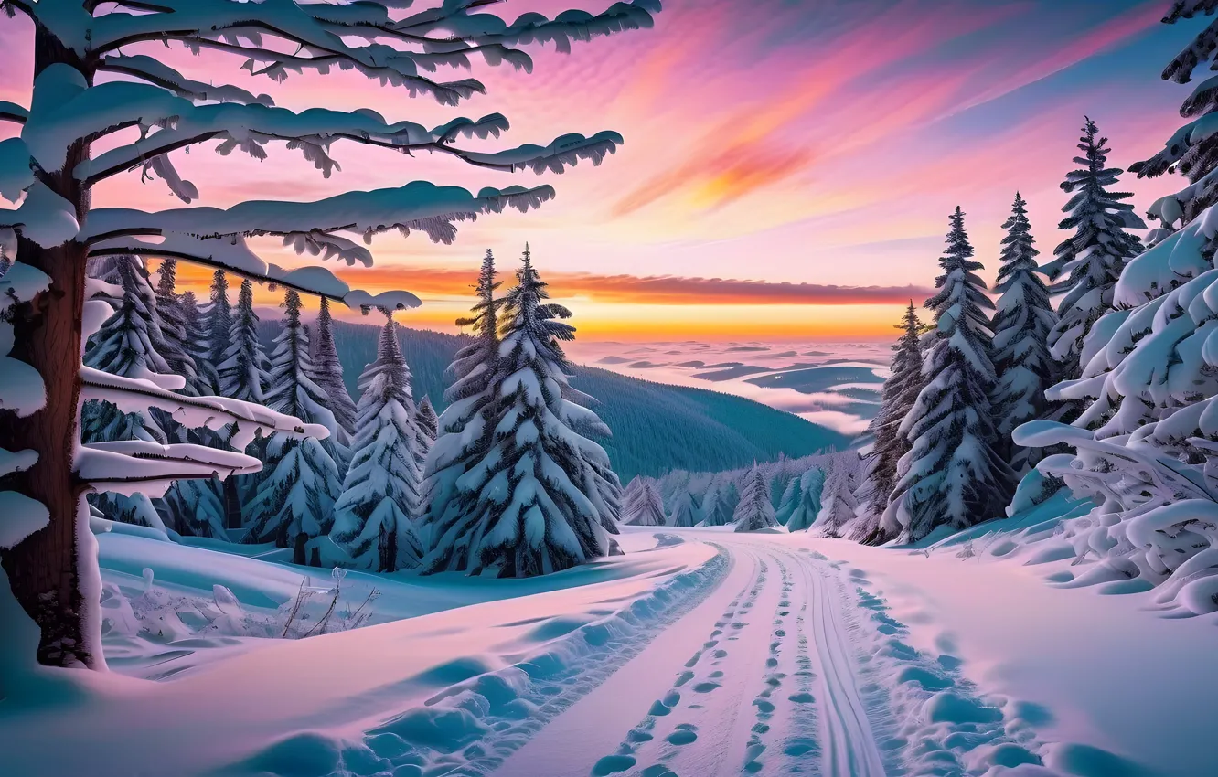 Photo wallpaper winter, forest, snow, tree, new year, ate, Christmas, herringbone