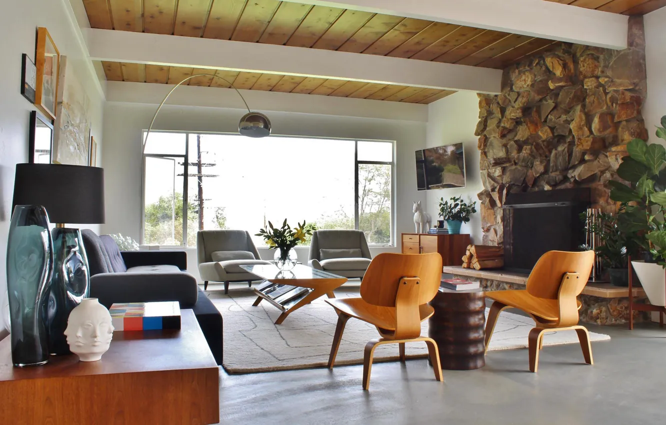 Photo wallpaper style, retro, room, interior, living room, retro style, captivating home