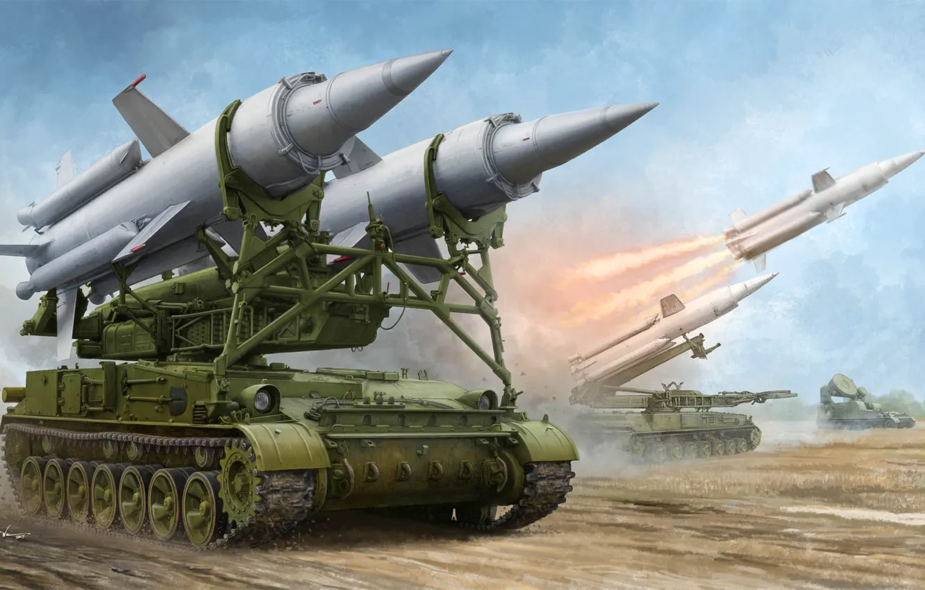 Photo wallpaper sky, military, clouds, artwork, tank, missile, missiles, military vehicle