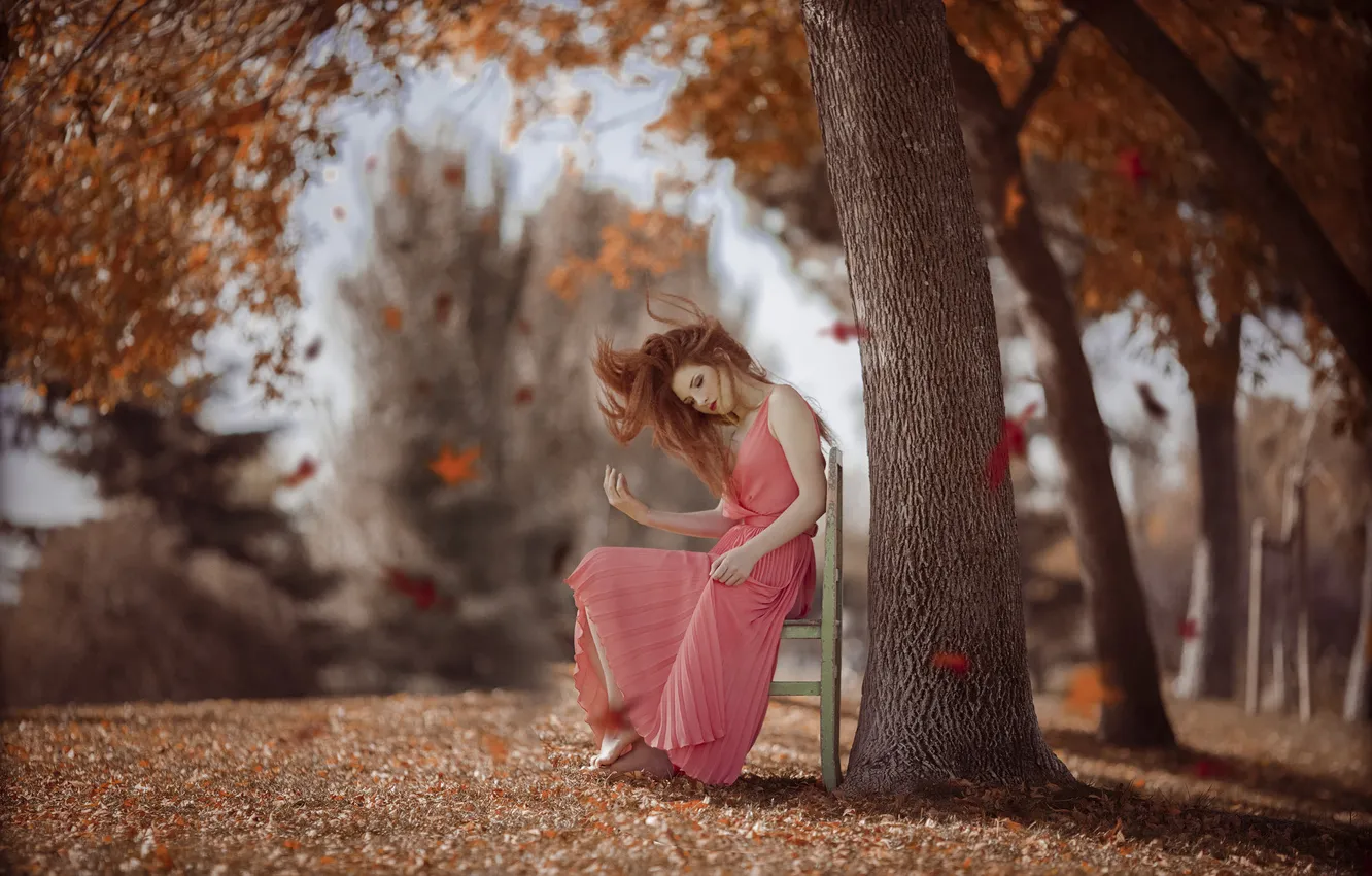 Photo wallpaper autumn, girl, mood