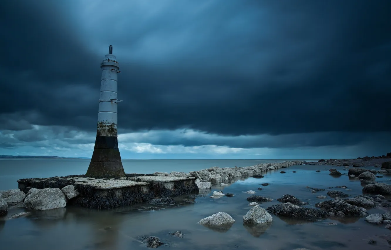 Photo wallpaper sea, landscape, night, lighthouse