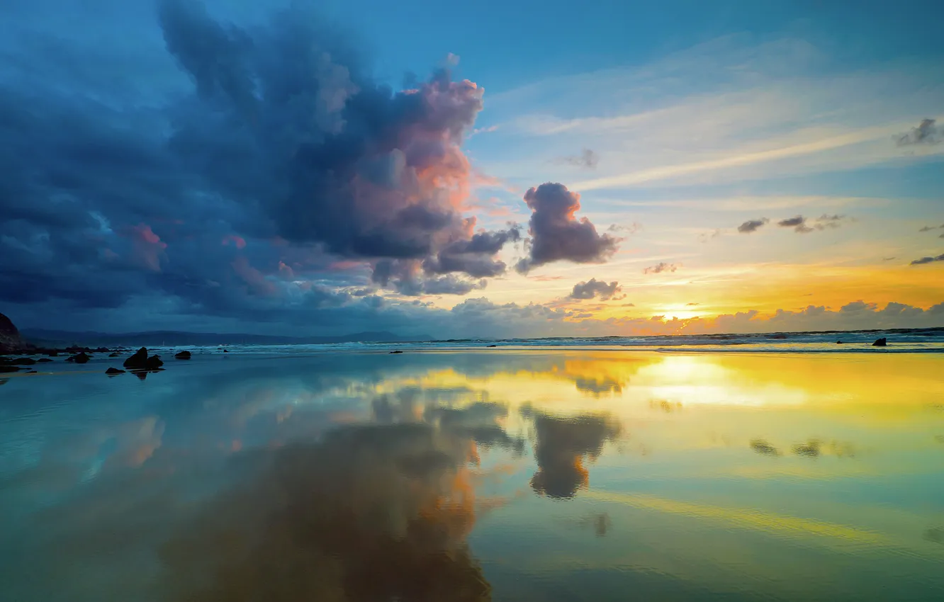 Photo wallpaper sea, the sky, the sun, clouds