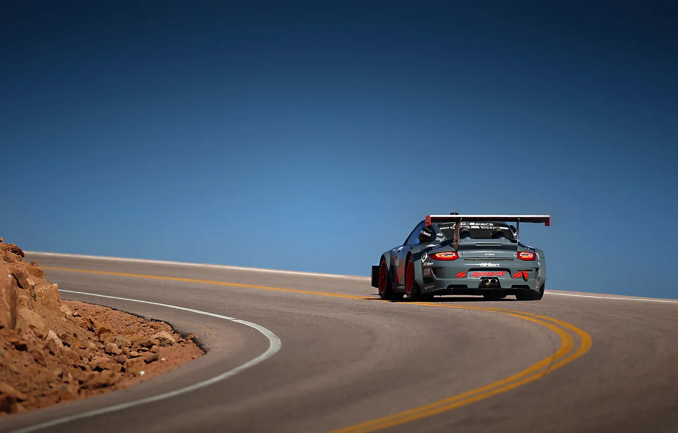 Photo wallpaper 911, Porsche, Blue Sky, Road, Competition, GT3-R, Hill Climb