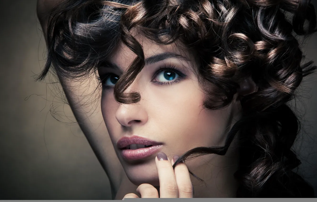 Photo wallpaper eyes, girl, face, beauty, hairstyle, curls