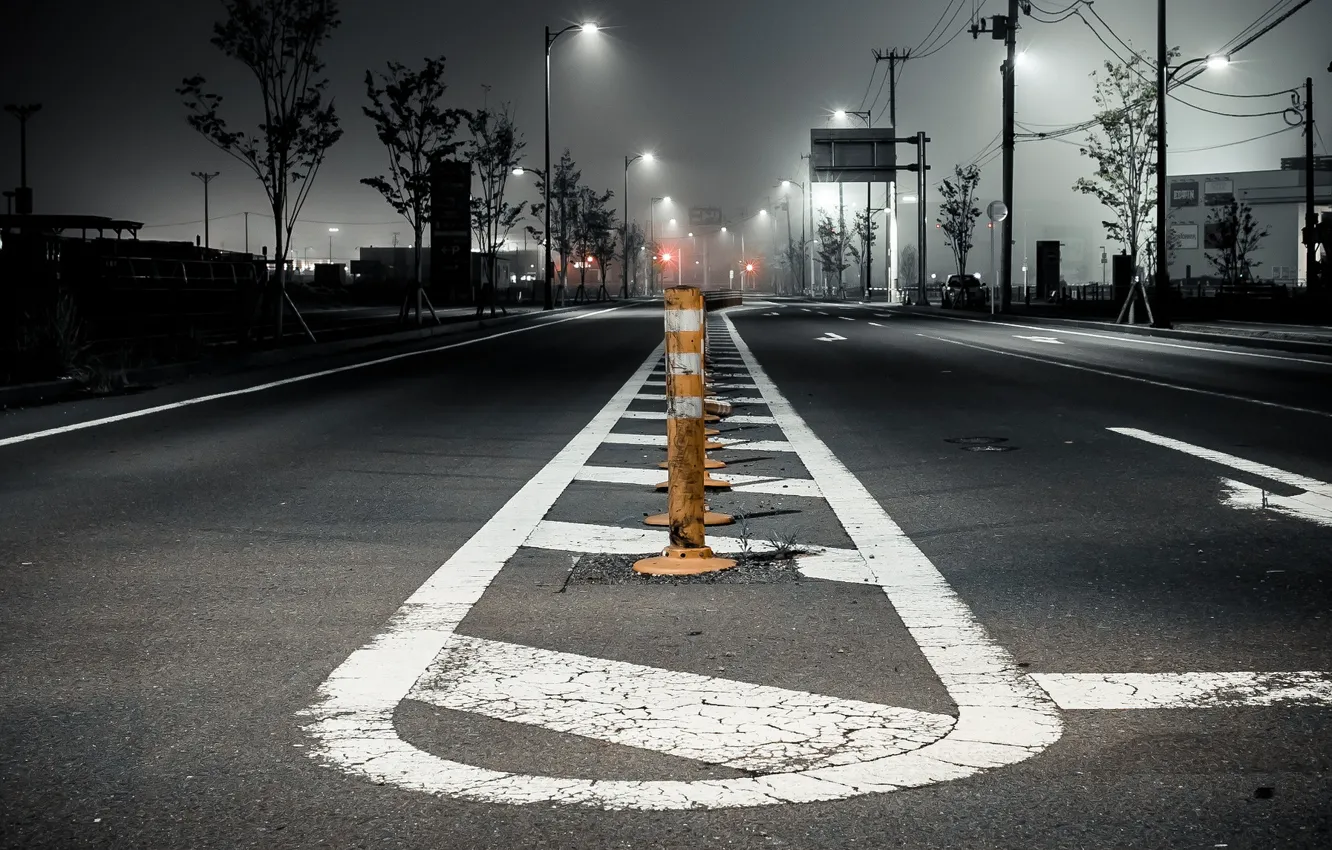 Photo wallpaper road, night, markup, lights