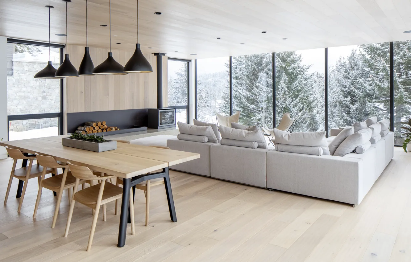 Photo wallpaper design, style, interior, Canada, fireplace, Canada, living room, dining room