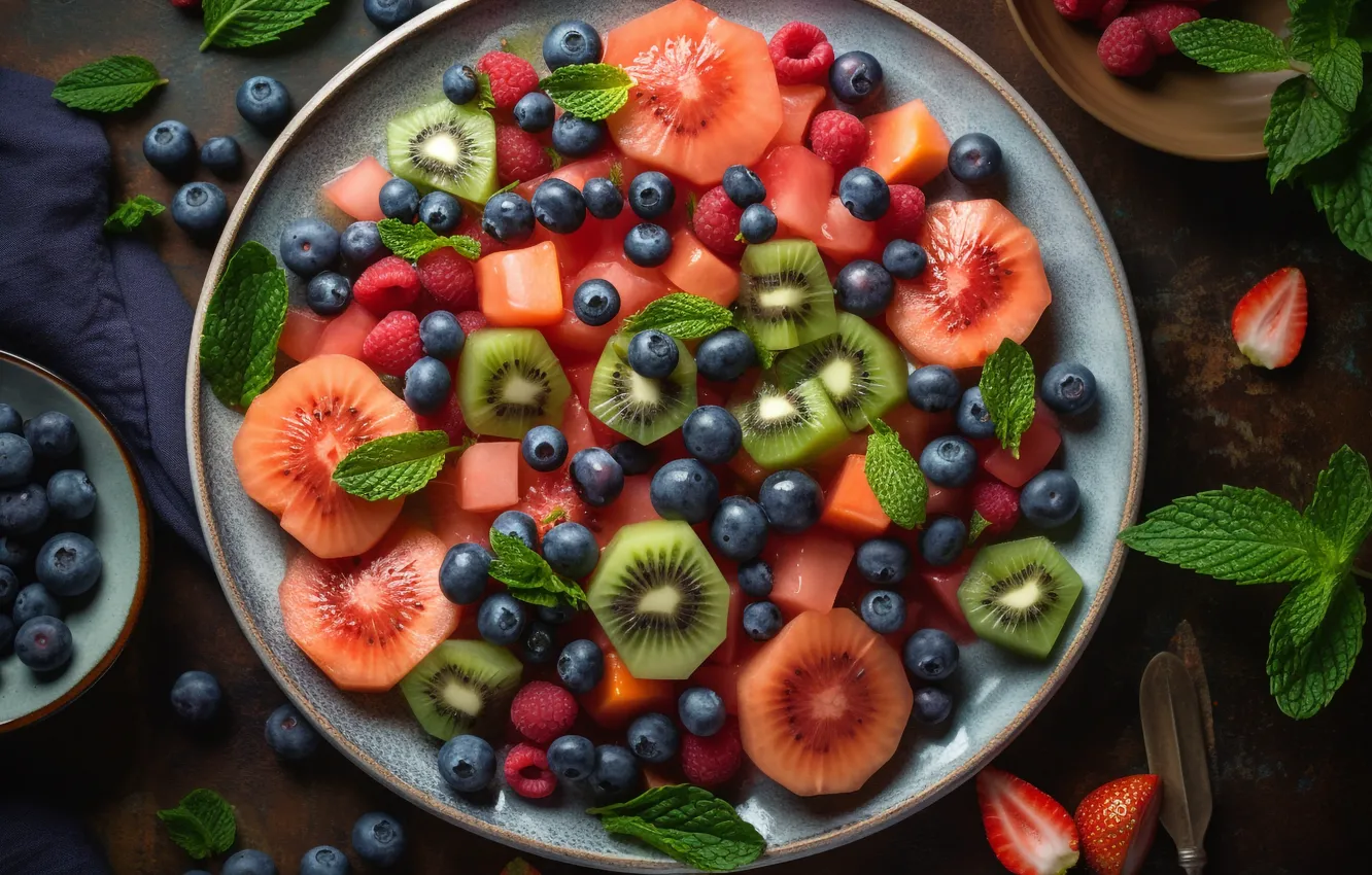 Photo wallpaper berries, food, fruit, different, a lot, juicy, delicious, cuts