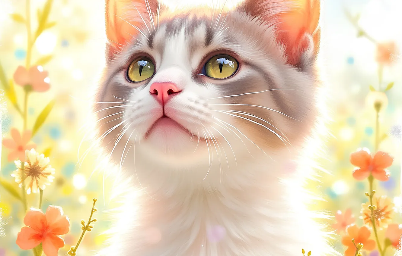 Photo wallpaper cat, look, pose, kitty, face, AI art, neural network