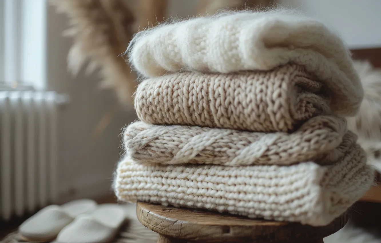 Photo wallpaper comfort, heat, room, window, stack, jacket, stool, sweater