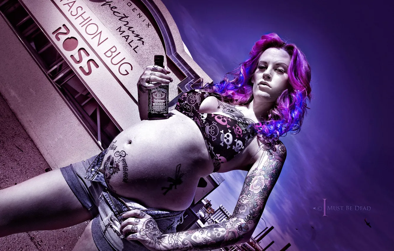 Photo wallpaper shorts, tattoo, whiskey