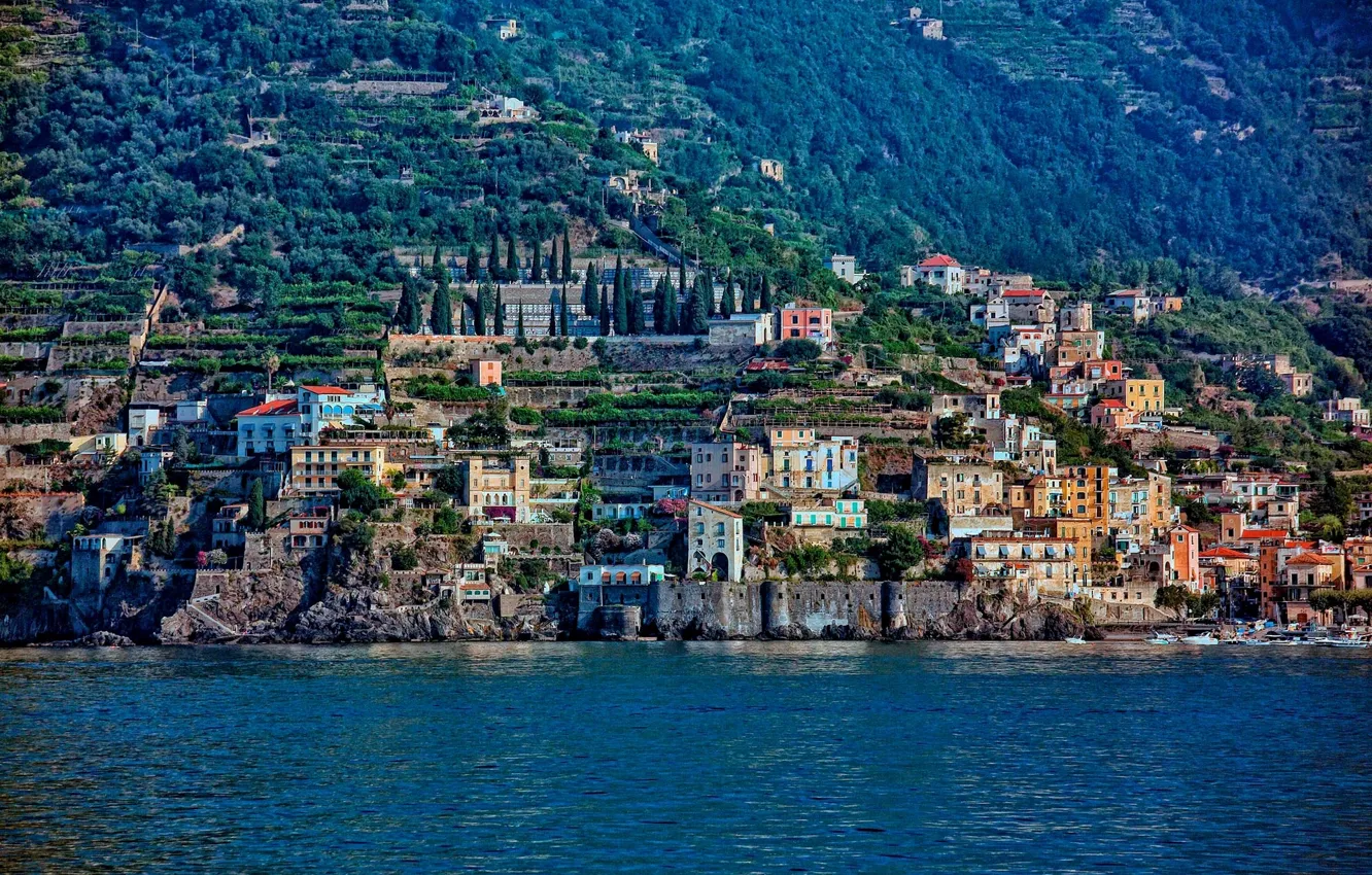 Photo wallpaper building, Italy, panorama, Italy, Amalfi Coast, Gulf of Salerno, Amalfi coast, Gulf of Salerno