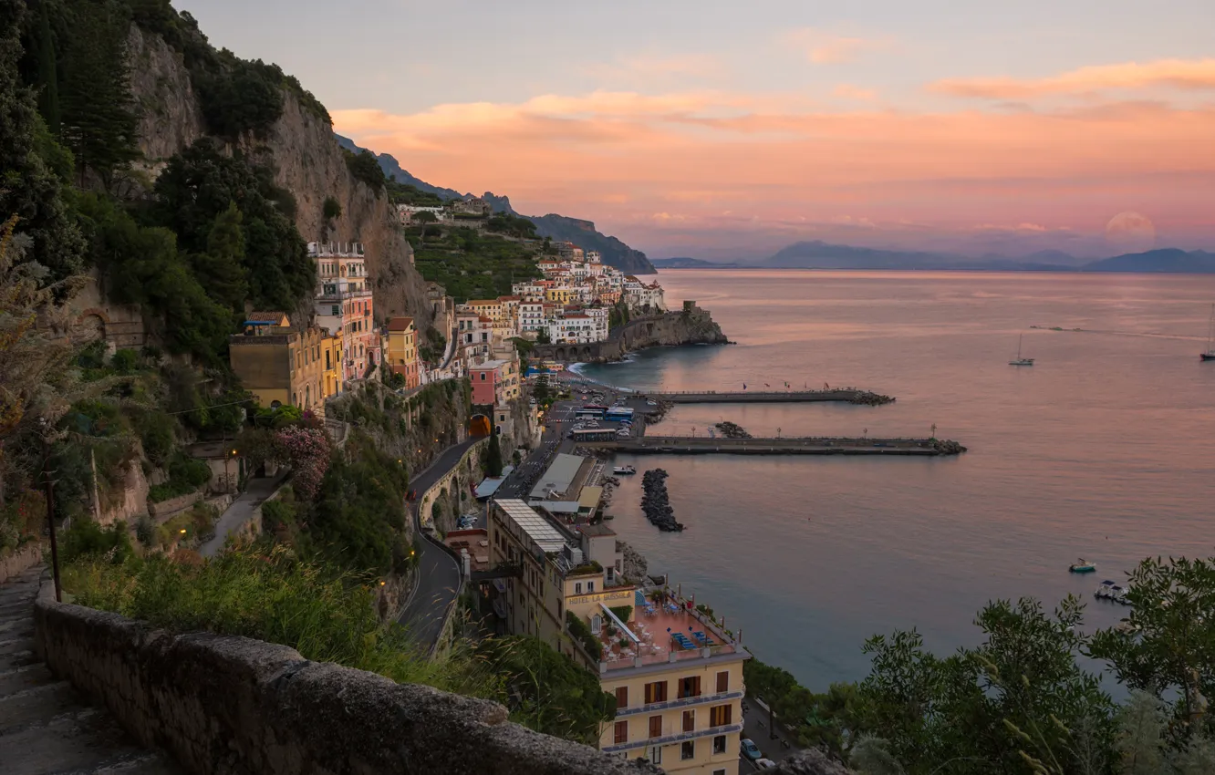 Photo wallpaper sea, landscape, home, pier, Italy, Amalfi