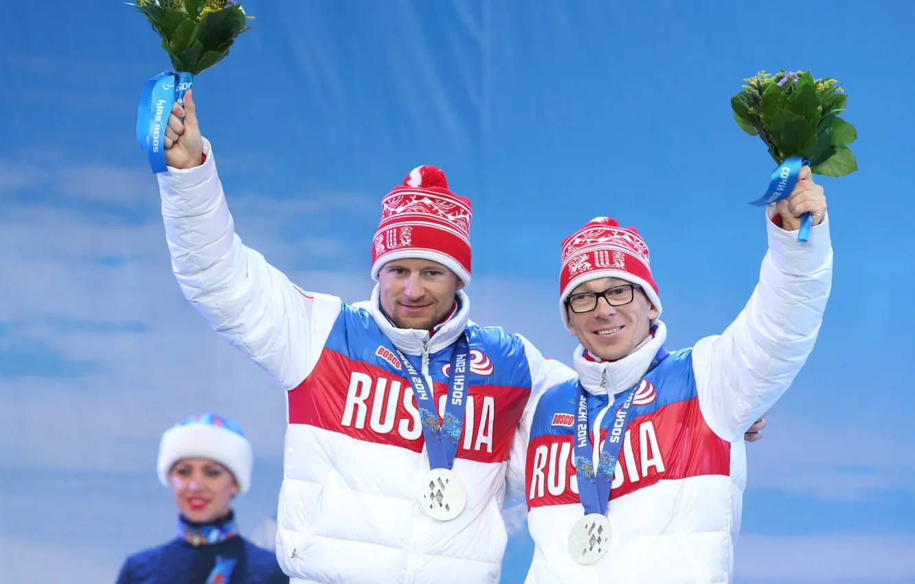Photo wallpaper joy, flowers, silver, skiers, Russia, biathlon, Champions, medals
