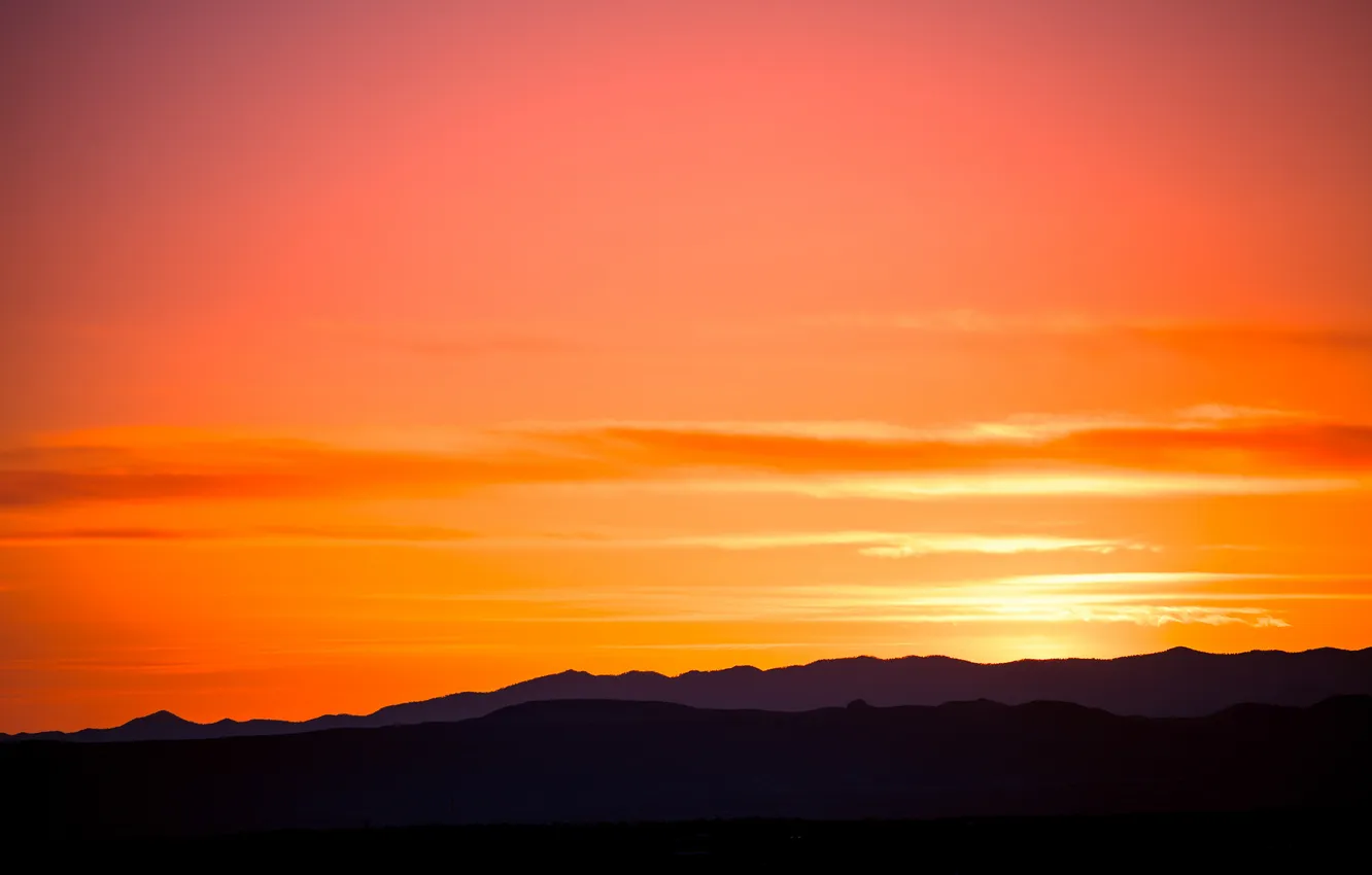 Photo wallpaper the sky, sunset, mountains, paint, silhouette, Santa Fe, Acequie Madre